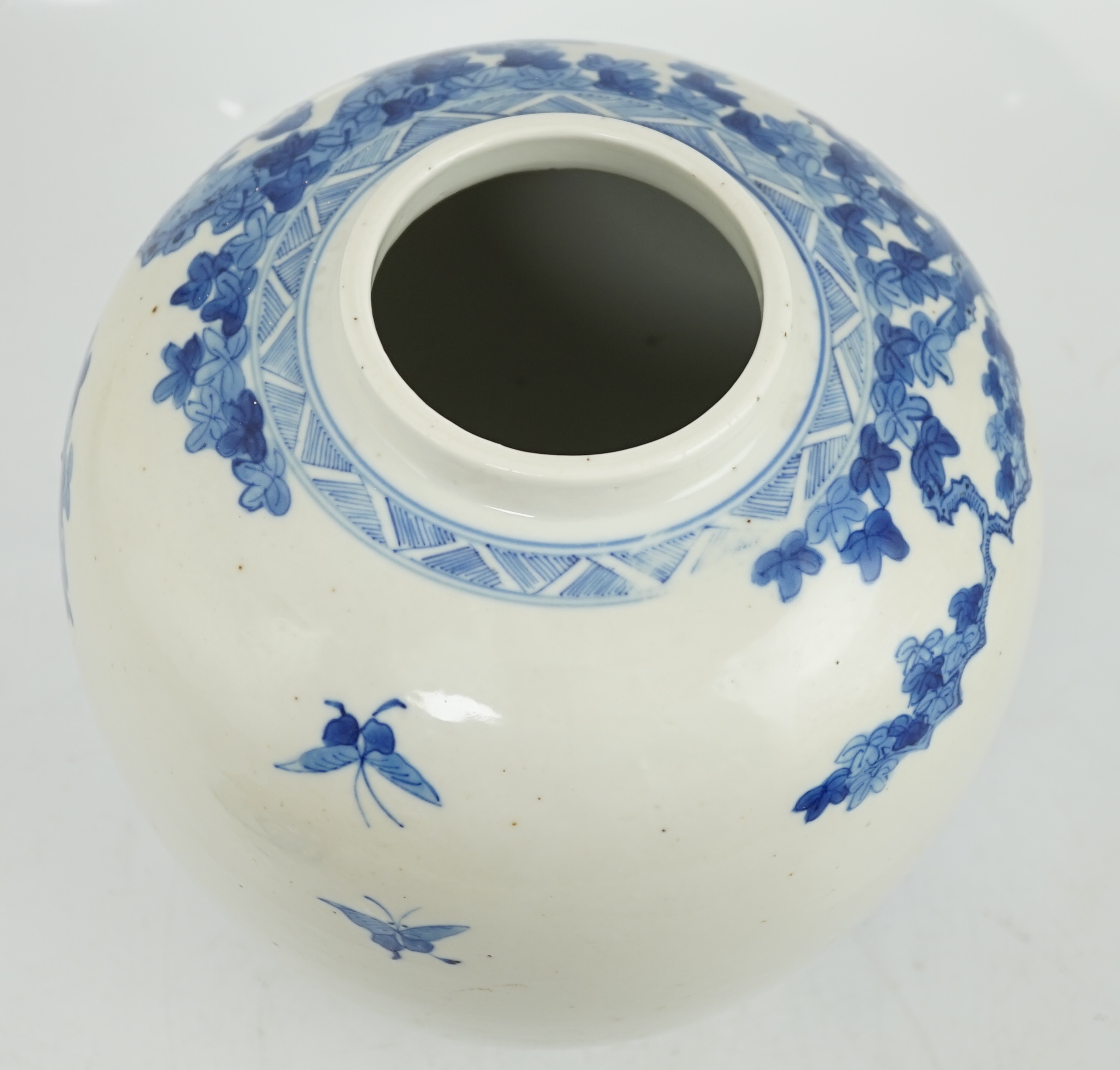 A large Chinese blue and white ‘Romance of the Western chamber’ ovoid jar and cover, Kangxi mark, but late 19th century